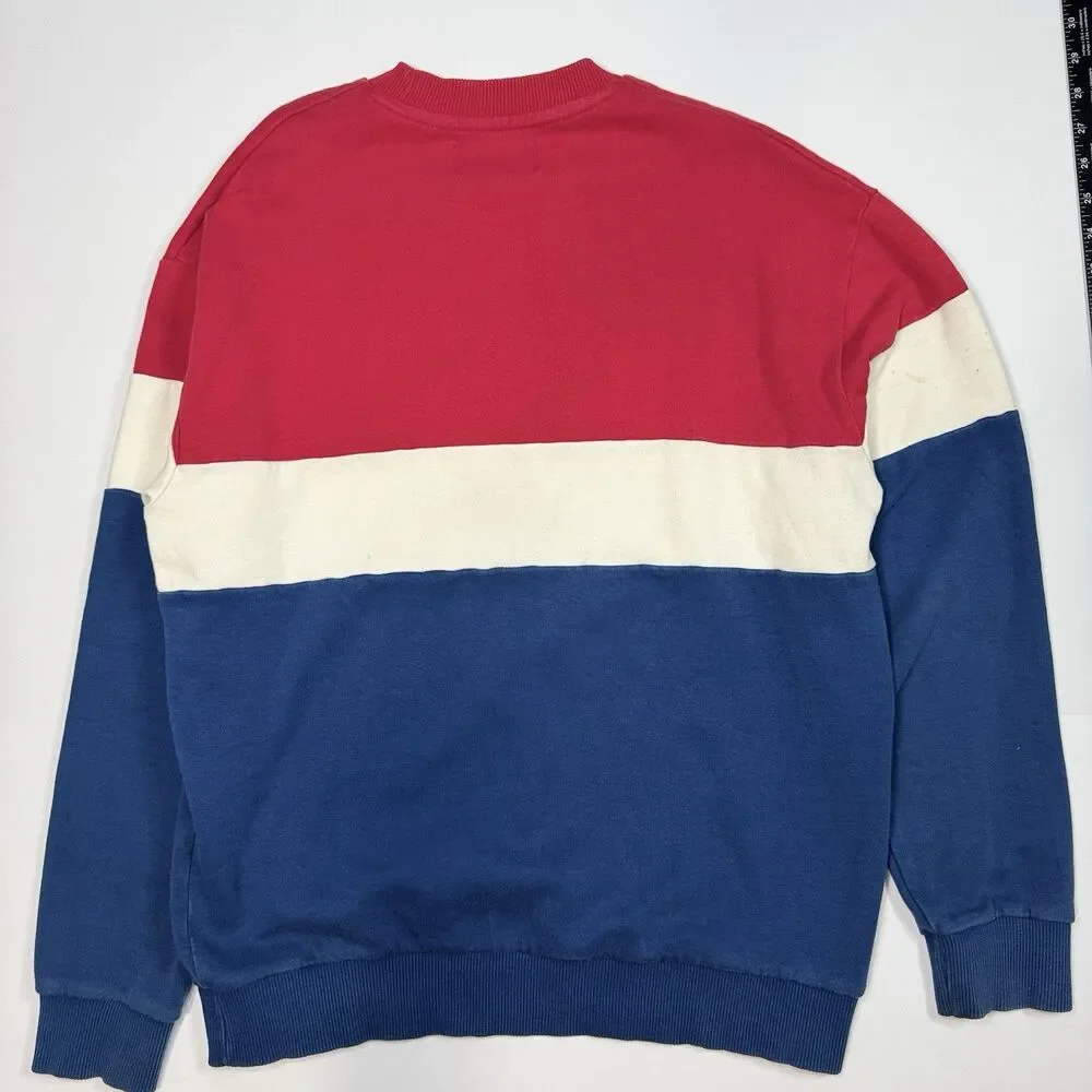 Zara Men’s Fast Paced Color‎ Block Sweater Red/White/Blue Pullover Size L